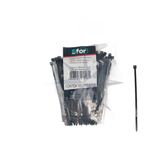 ABRAÇADEIRAS DE NYLON PRETA 2,5mmx100mm 100UN
